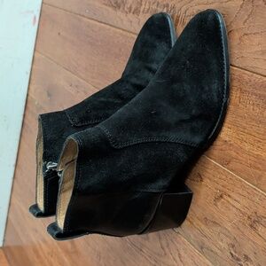 Madewell Asher Black Suede Leather Block Heel Booties READ FLAW